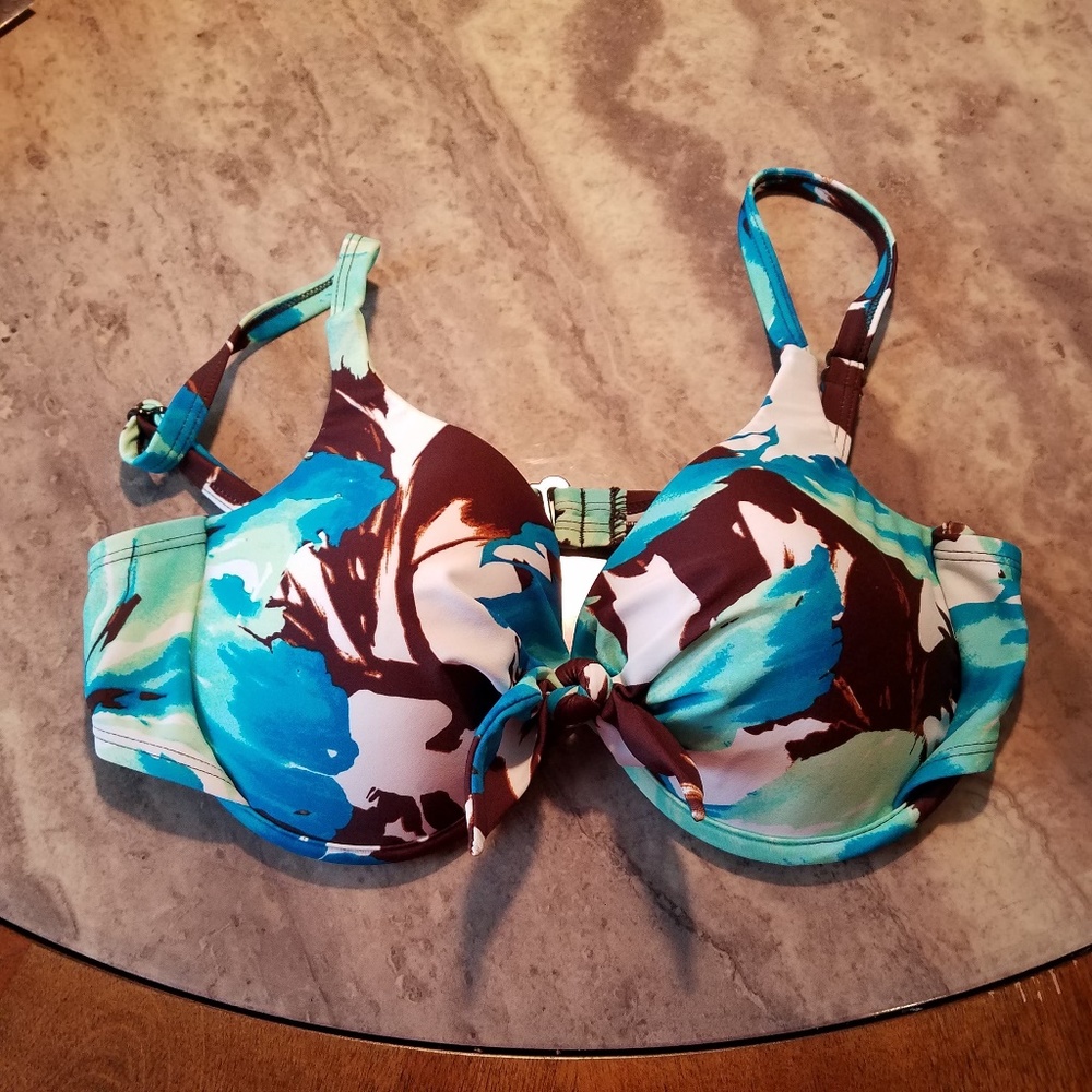 St. John's Bay Blue Brown Watercolor Bikini Top 12